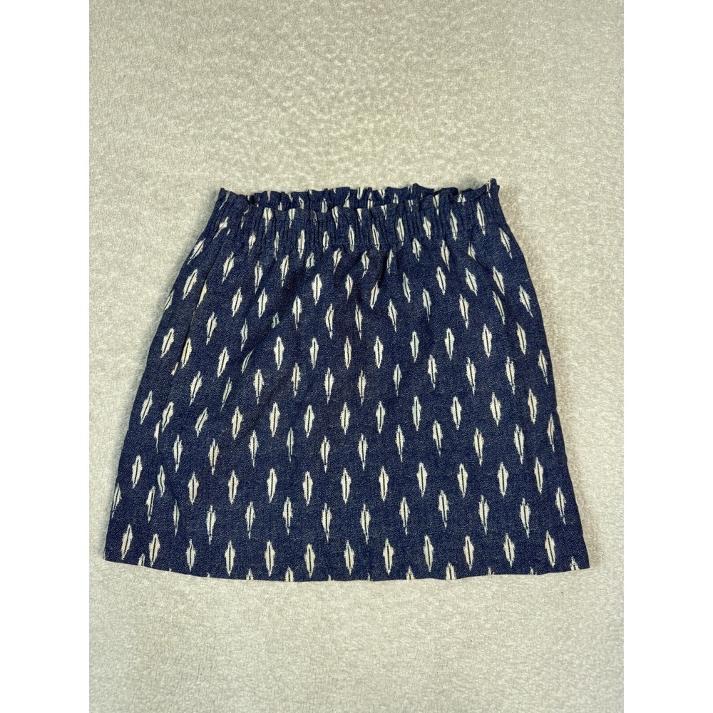 J. Crew Womens‎ Linen Cotton Lined Pull On Mini Printed Mini Skirt Blue Size 4